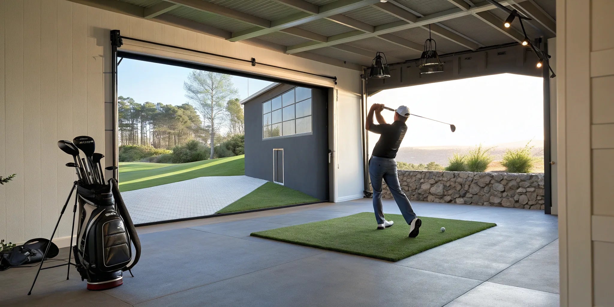 Golf Hitting Mat in a home golf simulator 